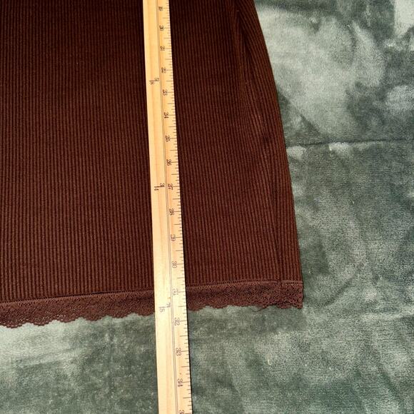 H&M Bodycon Dress Women's Small Brown Ribbed Lace Trim Spaghetti Straps Coquette - Picture 6 of 9